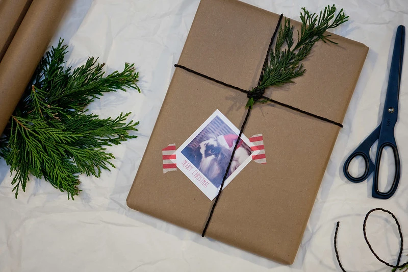 Takjes en dennenappels op cadeaus