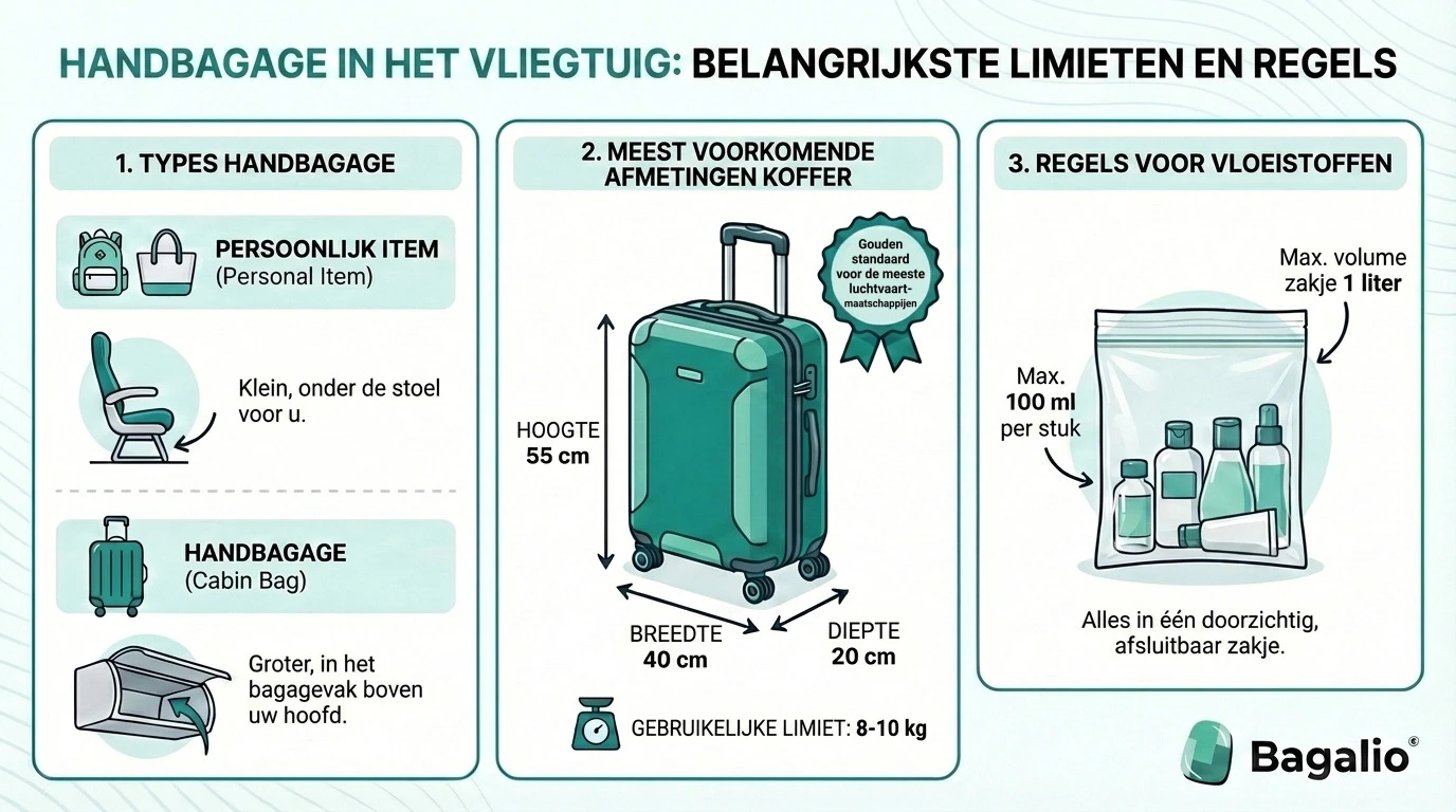 INFOGRAPHIC: Handbagage in het vliegtuig: belangrijkste limieten en regels